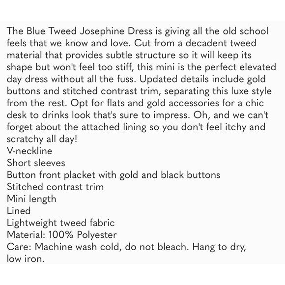 TUCKERNUCK Pomander Place Blue Tweed Josephine Dress NWT Size XL - Picture 7 of 8